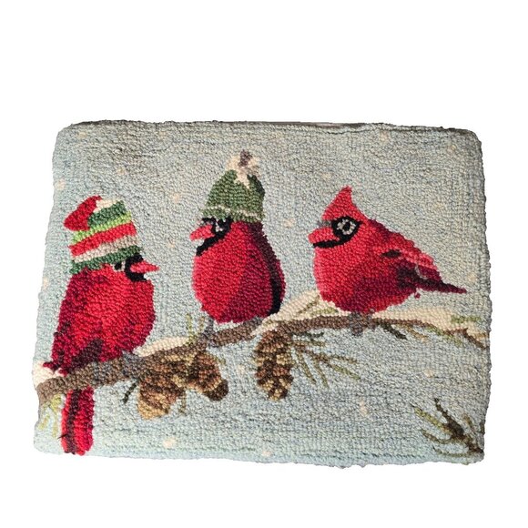 ๐ Grandin Road Hooked Wool Cardinal Christmas Pillow Cover 14 x 18 Holiday Bird - Picture 1 of 6